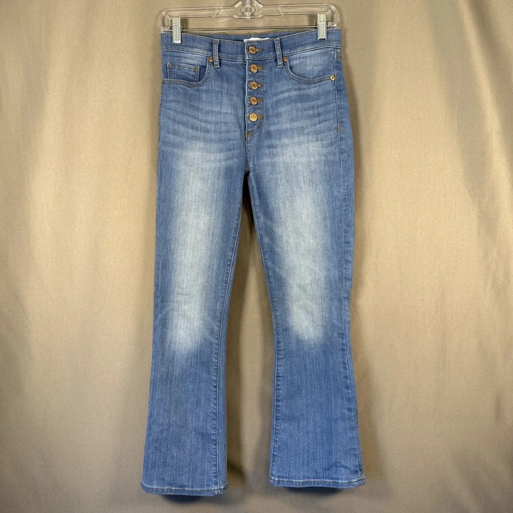 Ann Taylor LOFT Kick Crop Blue Denim Jeans Button Fly Medium Wash 24 / 00